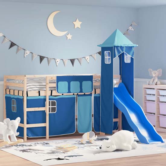 Product photograph of Gorizia Pinewood Kids Loft Bed In Natural With Blue Tower from Furniture in Fashion