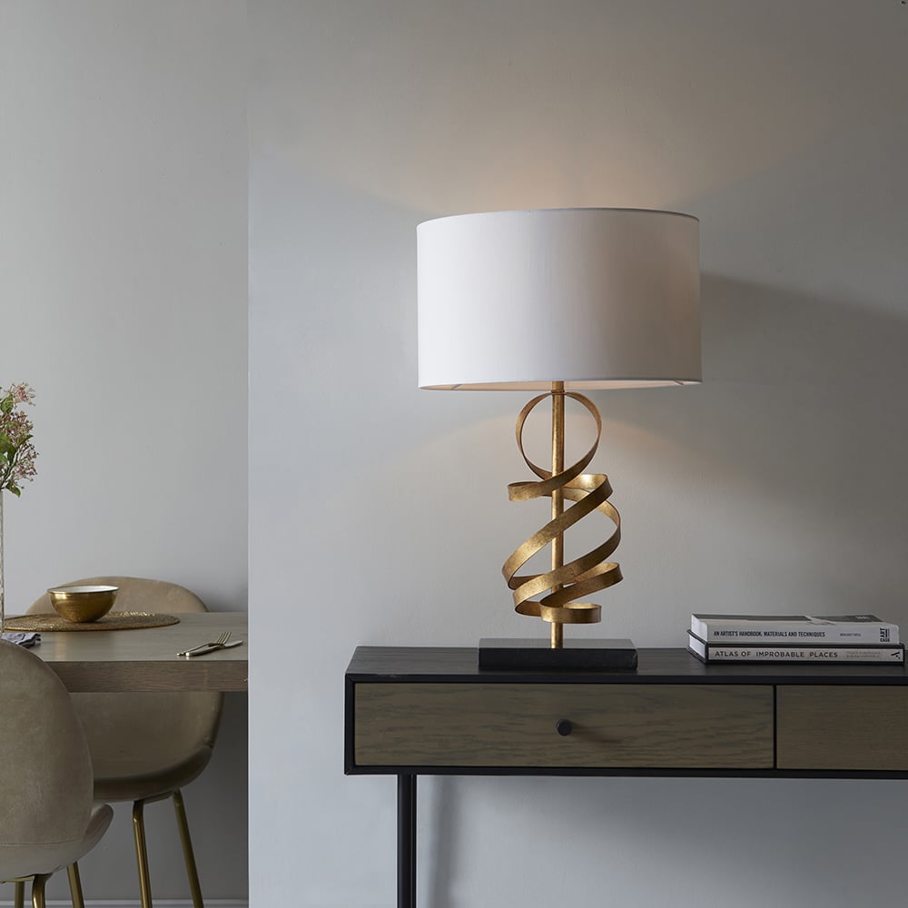 Product photograph of Goshen Cotton Shade Table Lamp With Marble Base In Ivory Gold from Furniture in Fashion