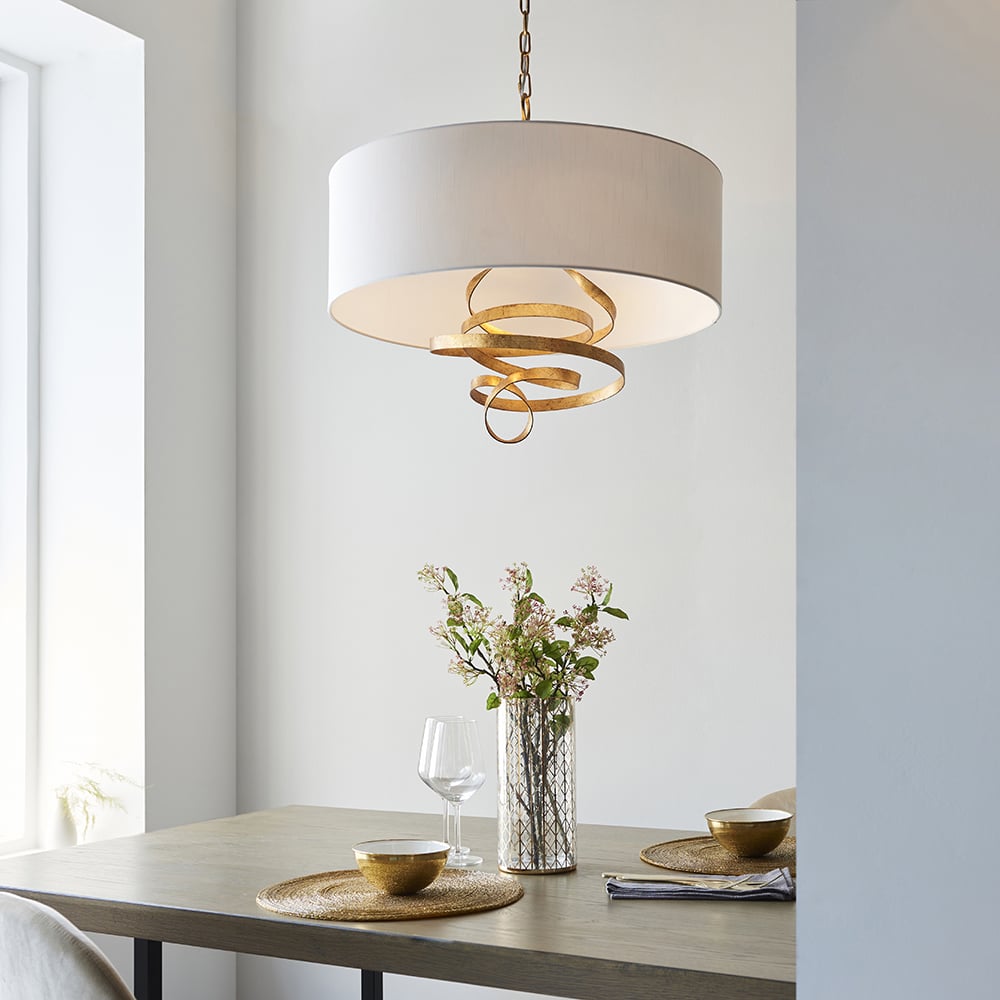 Read more about Goshen ivory drum shade pendant ceiling light in brass