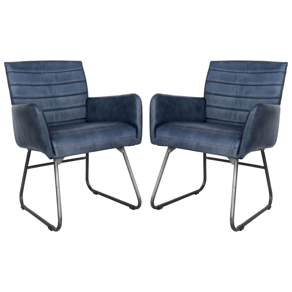 Product photograph of Granby Blue Leather Dining Chairs With Metal Legs In Pair from Furniture in Fashion