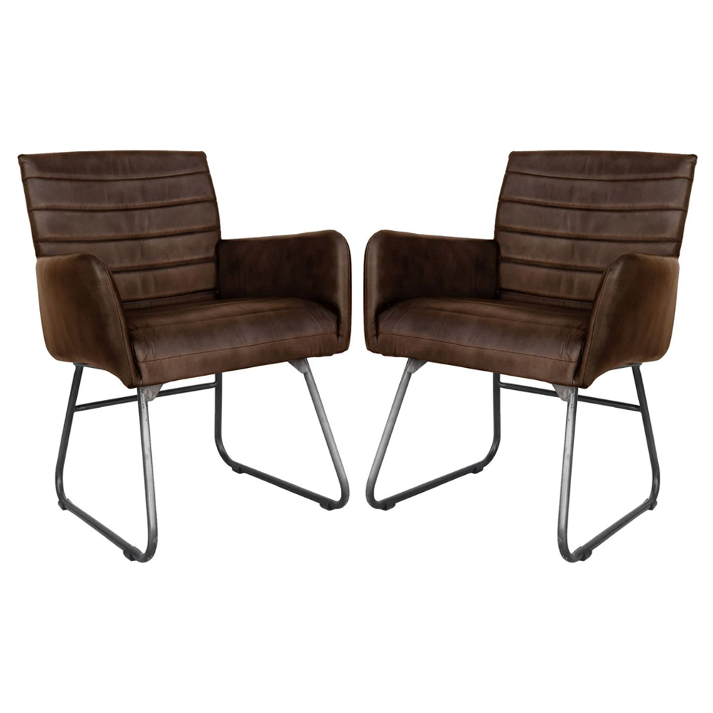 Product photograph of Granby Brown Leather Dining Chairs With Metal Legs In Pair from Furniture in Fashion