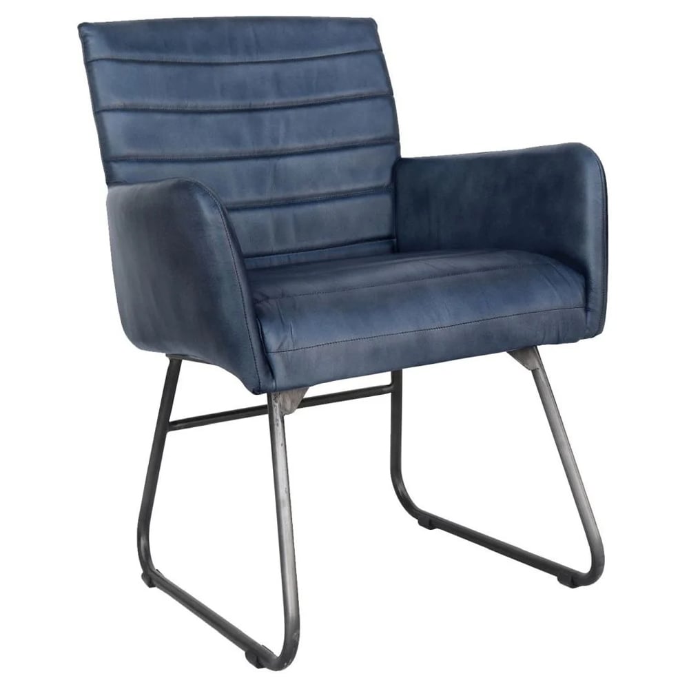 Product photograph of Granby Leather Dining Chair With Metal Legs In Blue from Furniture in Fashion