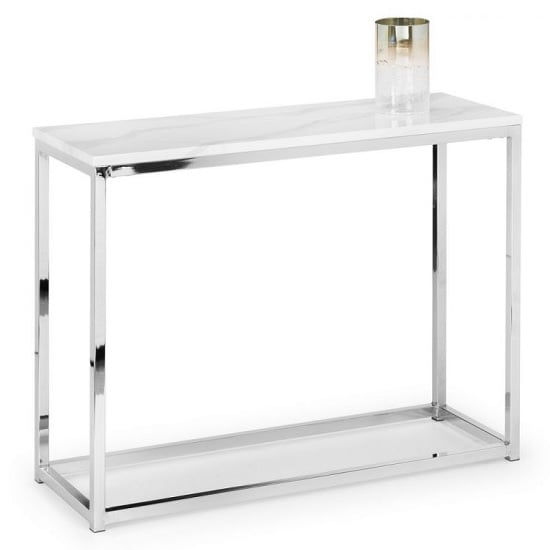 Product photograph of Sable Gloss White Marble Effect Rectangular Console Table from Furniture in Fashion