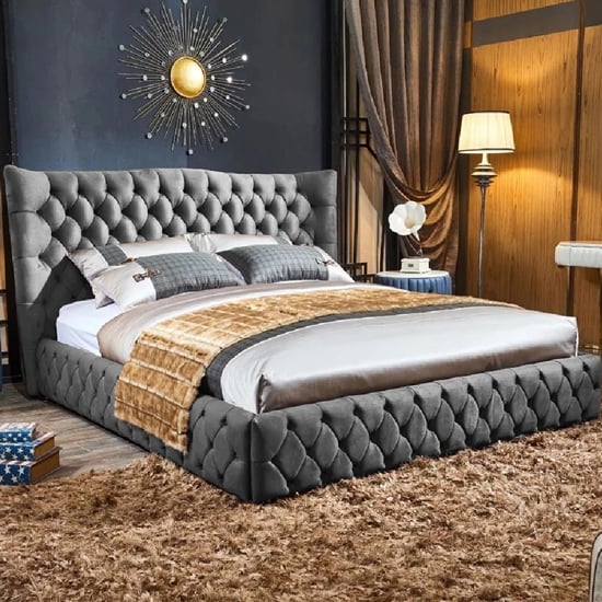 Read more about Greeley plush velvet single bed in grey
