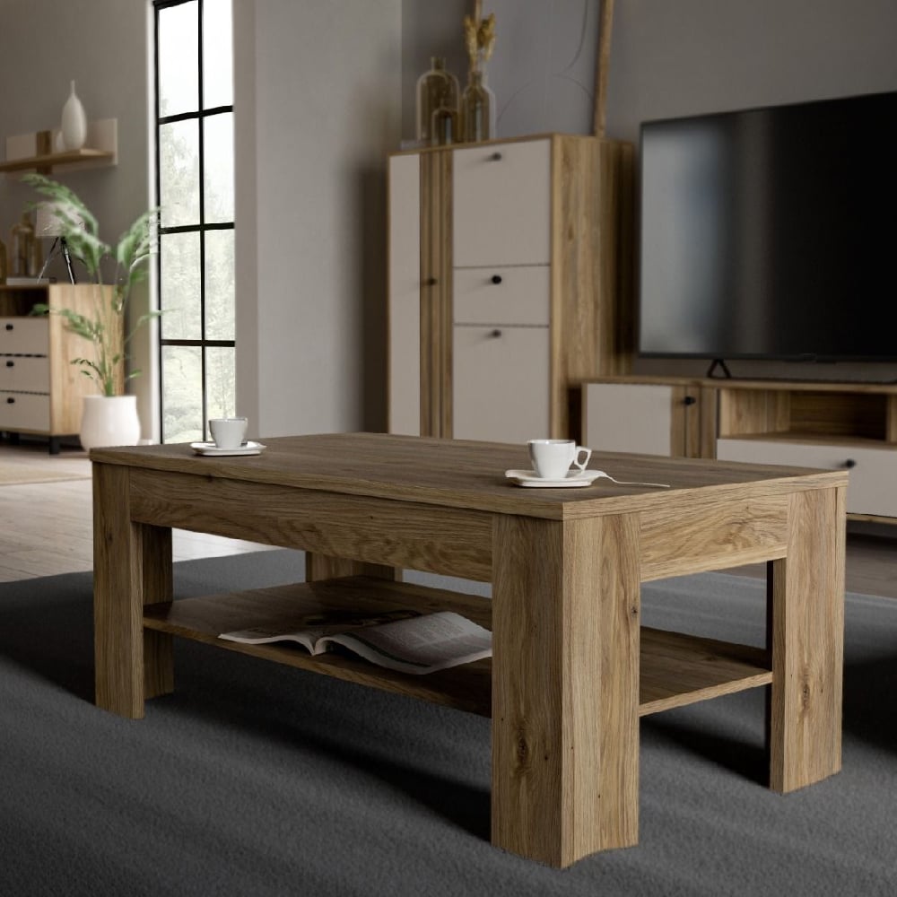 Product photograph of Greeley Wooden Rectangular Coffee Table In Oak from Furniture in Fashion