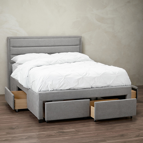 Greenwich Velvet Double Bed With Drawers In Grey | FiF