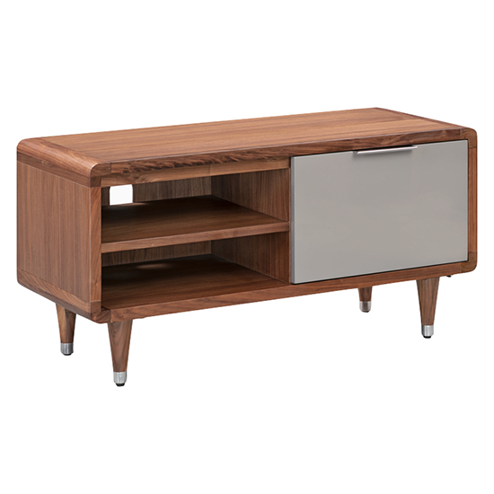 Read more about Grote high gloss tv stand in grey and walnut with 1 door