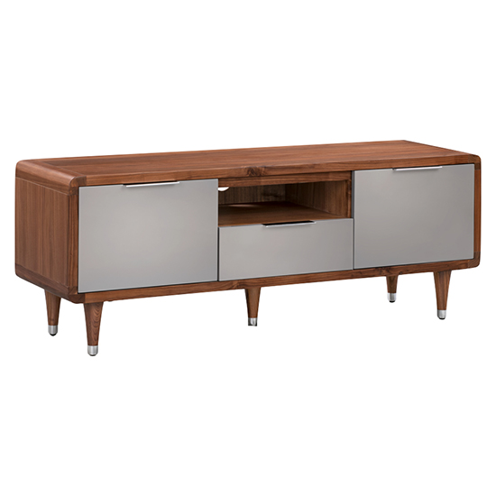Product photograph of Grote High Gloss Tv Stand 2 Doors 1 Drawer In Grey And Walnut from Furniture in Fashion