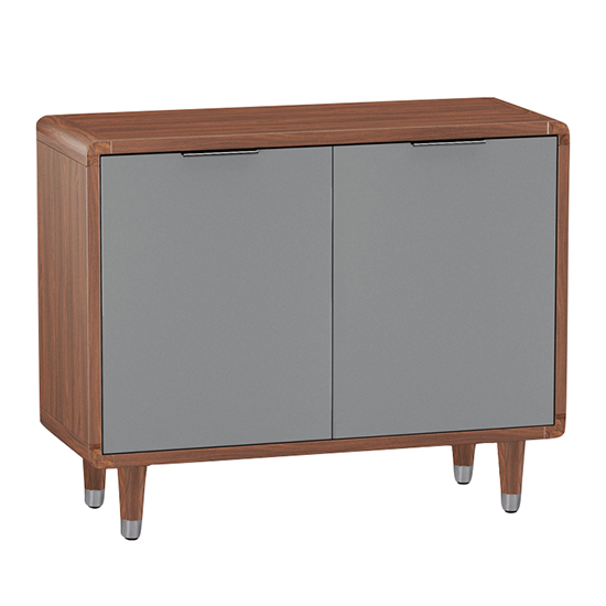 Read more about Grote high gloss sideboard in grey and walnut with 2 doors