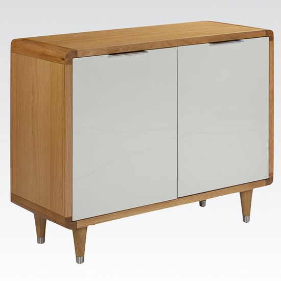 Product photograph of Grote High Gloss Sideboard In White And Oak With 2 Doors from Furniture in Fashion