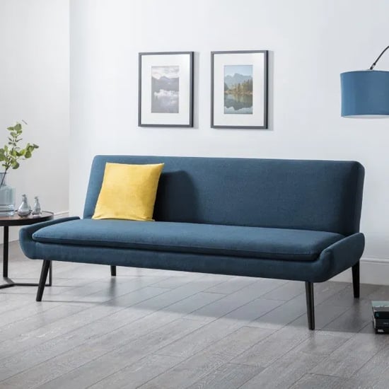 groton linen fabric sofa bed in blue with black legs