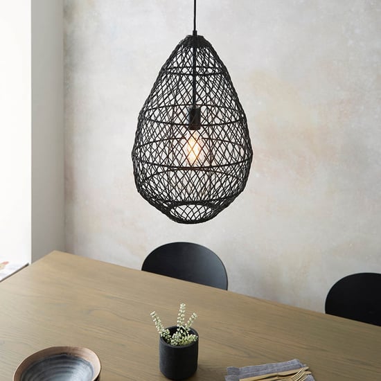 Groton Rattan Ceiling Pendant Light In Stained Black | Furniture in Fashion