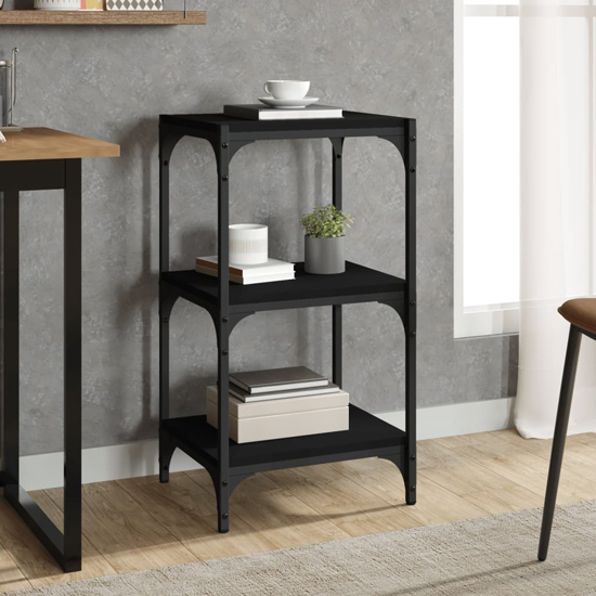 Photo of Grove wooden 3-tier bookshelf in black with steel frame