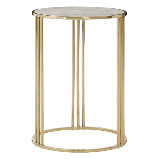 Product photograph of Guar Round White Marble Side Table With Gold Steel Frame from Furniture in Fashion