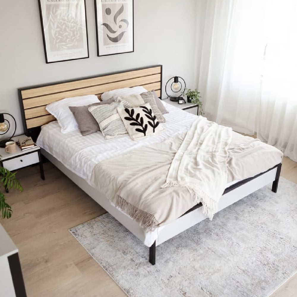 guelph wooden king size bed in grey