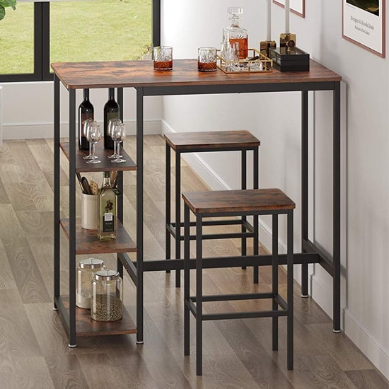 Gulf Rustic Brown Industrial Bar Table With 2 Bar Stools | Sale