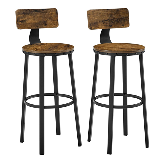 Gulf Rustic Brown Wooden Tall Bar Stools In Pair | FiF