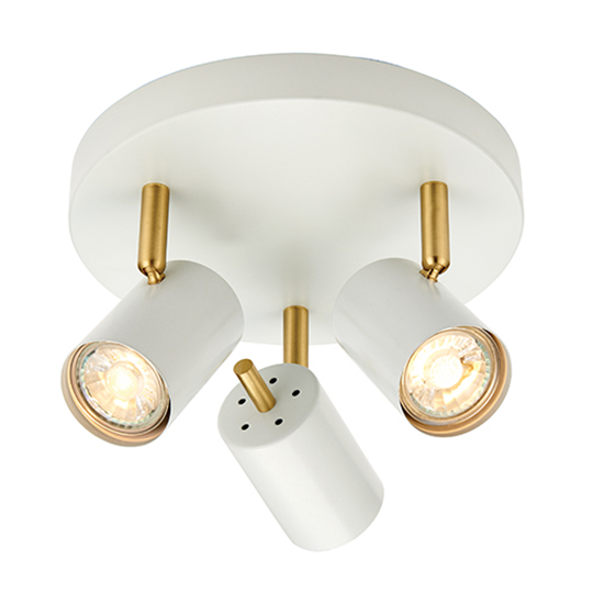 Product photograph of Gull 3 Lights Round Spotlight In Matt White And Satin Brass from Furniture in Fashion