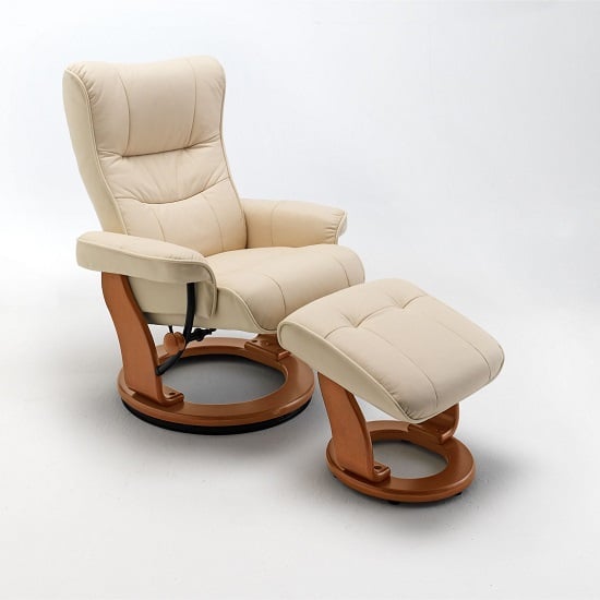 Gumala Recliner Leather Armchair In Cream With Footstool 459 95 Go Furniture Co Uk