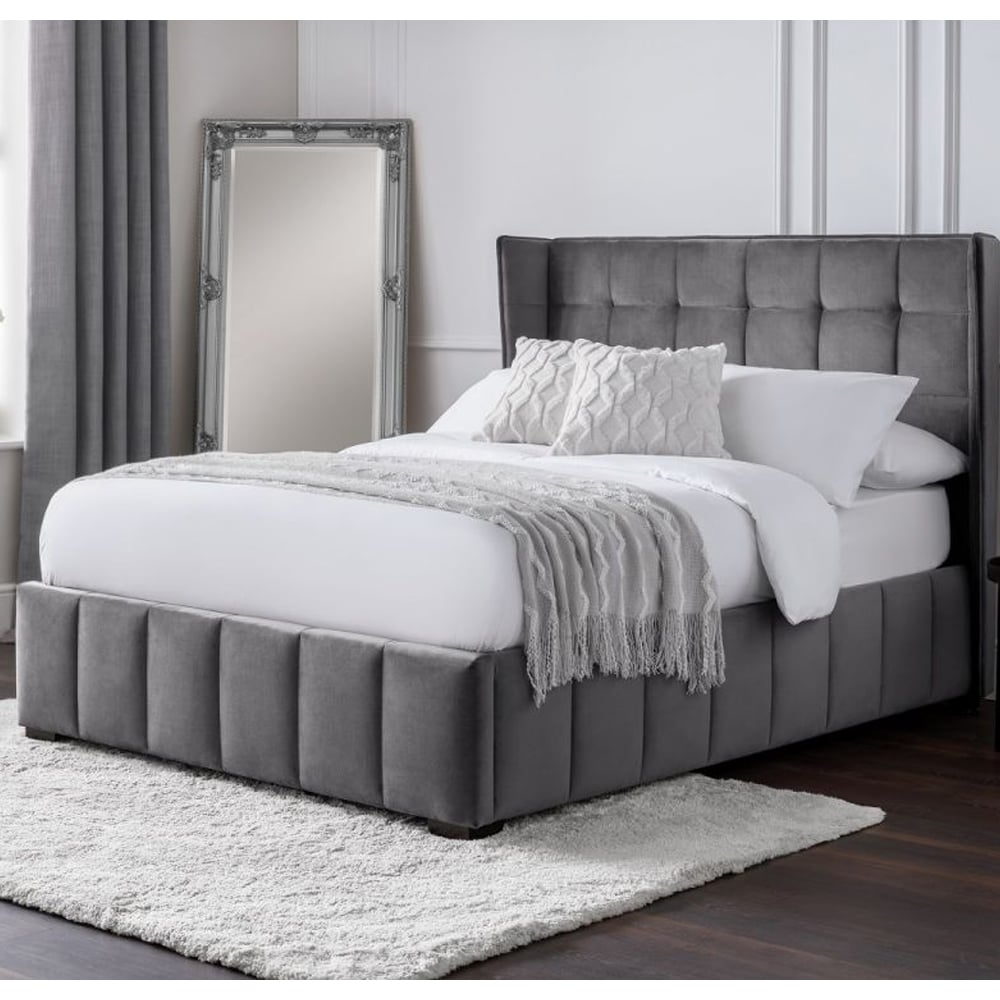 gutersloh velvet double bed with in light grey