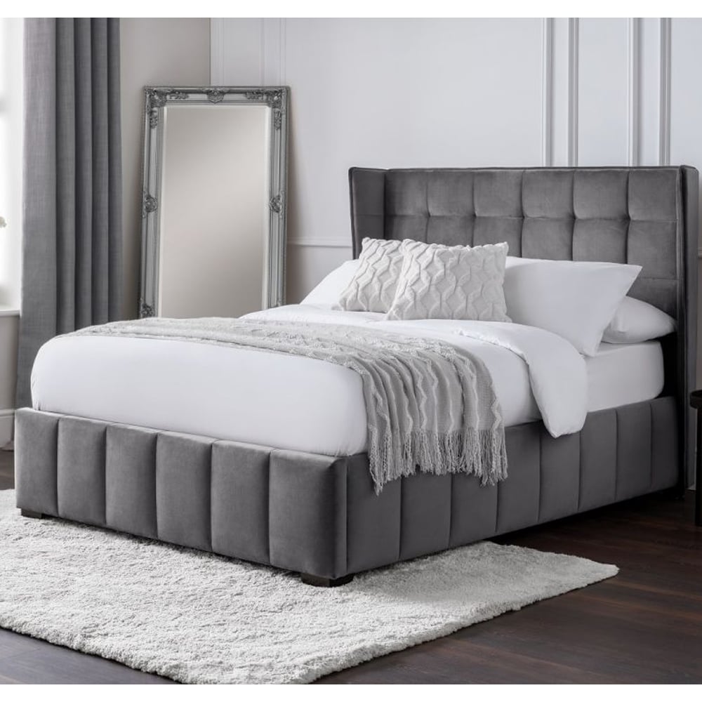 Product photograph of Gutersloh Velvet King Size Bed With In Light Grey from Furniture in Fashion