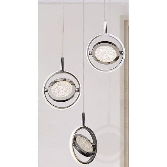 Product photograph of Gyroscope 3 Led Ring Multi Drop Pendant Light In Chrome from Furniture in Fashion