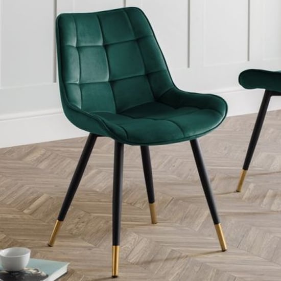 Product photograph of Hadas Velvet Dining Chair In Green With Black Metal Legs from Furniture in Fashion