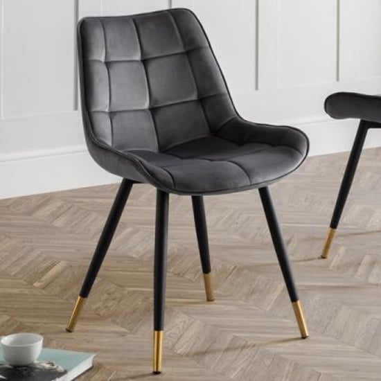 Read more about Hadas velvet dining chair in grey with black metal legs