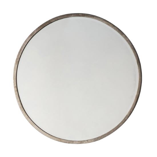 Read more about Haggen small round bedroom mirror in antique silver frame