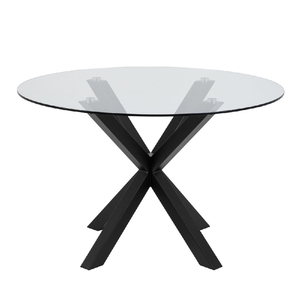 Product photograph of Haines Glass Dining Table Round With Black Legs In Clear from Furniture in Fashion