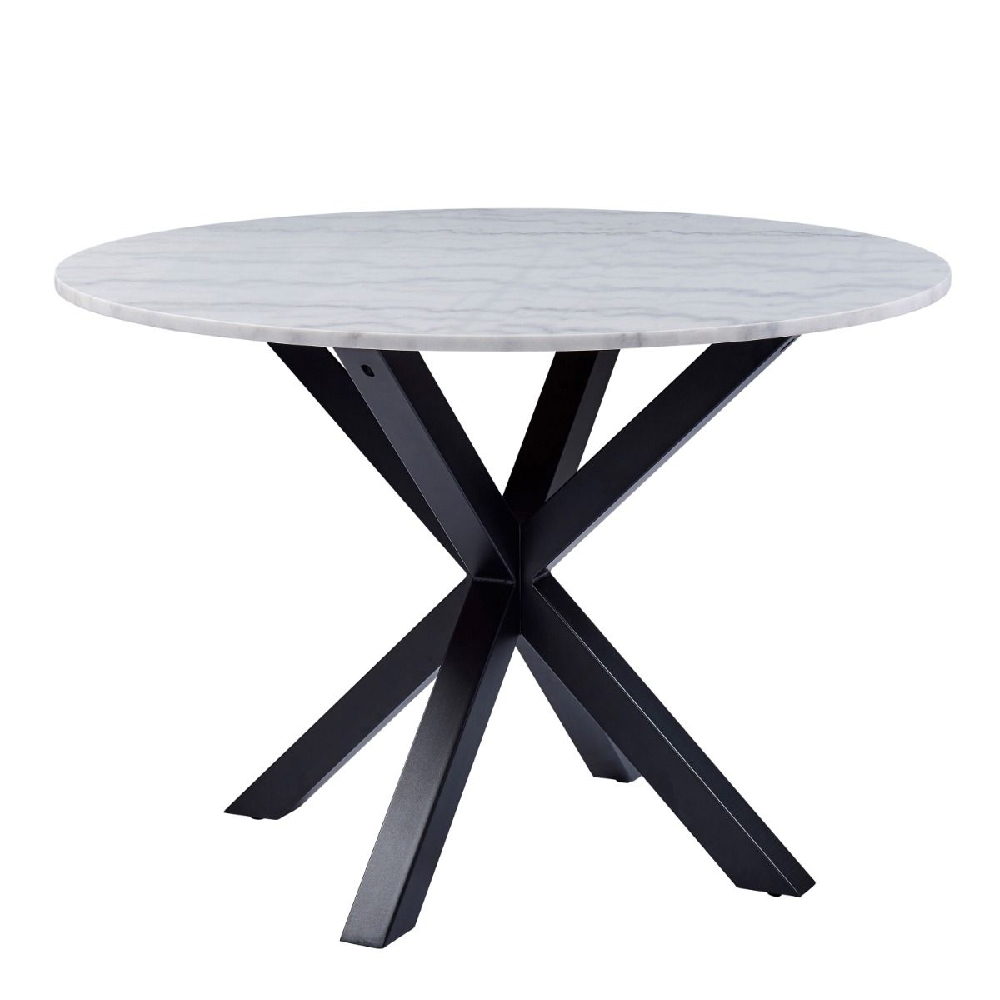 Product photograph of Haines Marble Dining Table Round With Black Legs In White from Furniture in Fashion