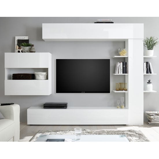 View Halcyon wall entertainment unit in white high gloss
