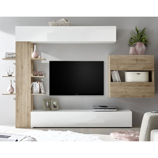 Read more about Halcyon wall entertainment unit in white gloss and cadiz oak