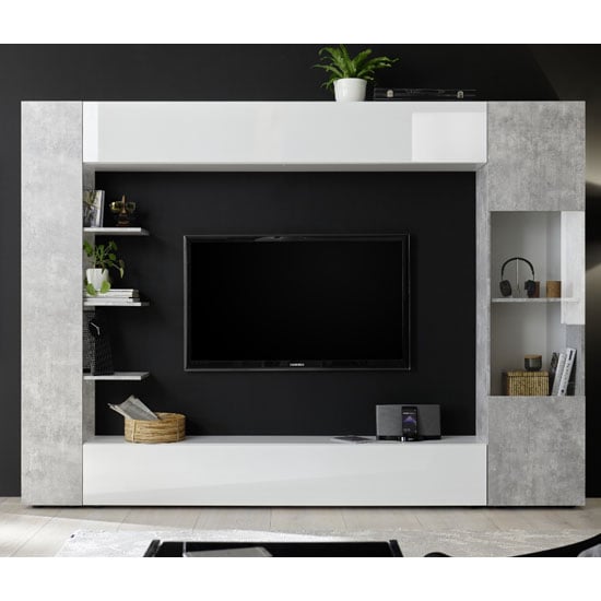 Read more about Halcyon white gloss large entertainment unit in cement effect