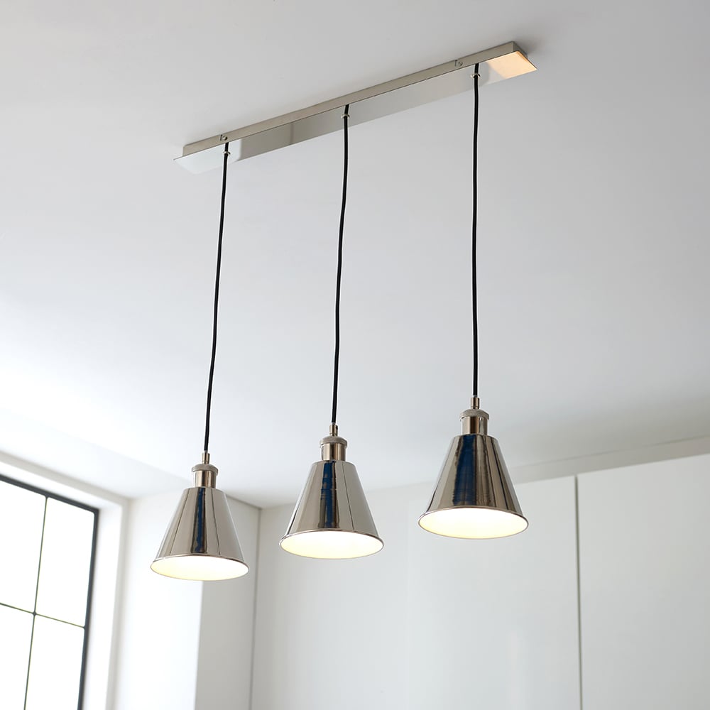 Read more about Halifax 3 light white shade ceiling light in bright nickel