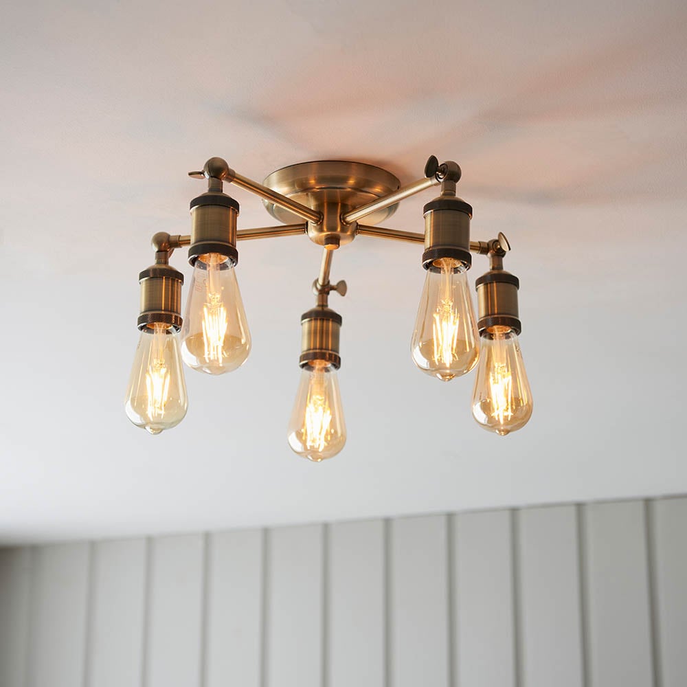 Product photograph of Halifax 5 Light Semi-flush Pendant Ceiling Light In Antique Brass from Furniture in Fashion