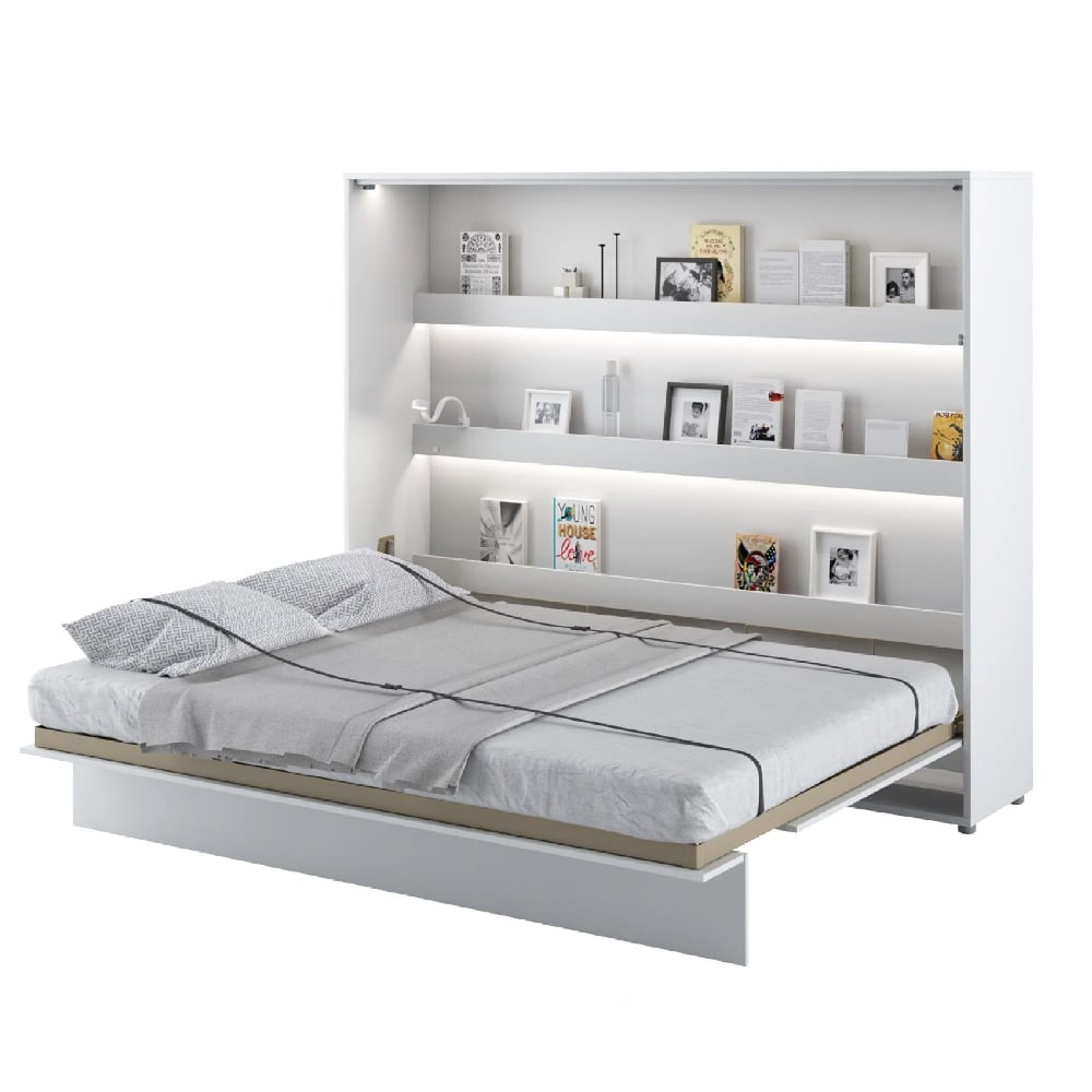 halifax horizontal wall wooden king size bed in matt white