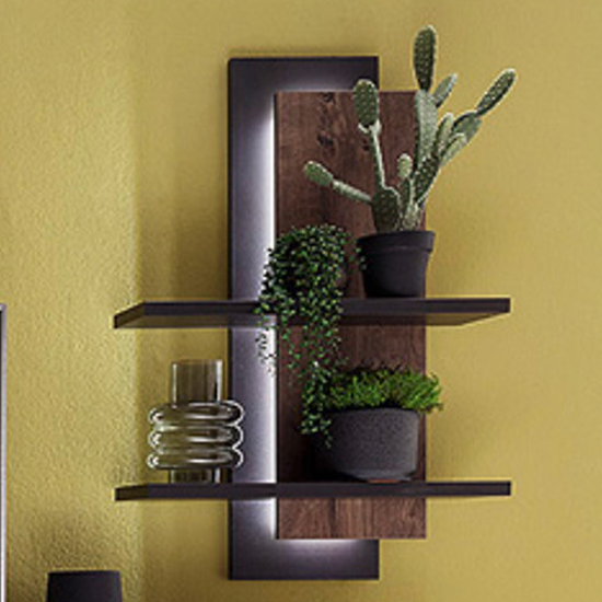 Read more about Halifax led wooden wall shelving unit in barrique oak