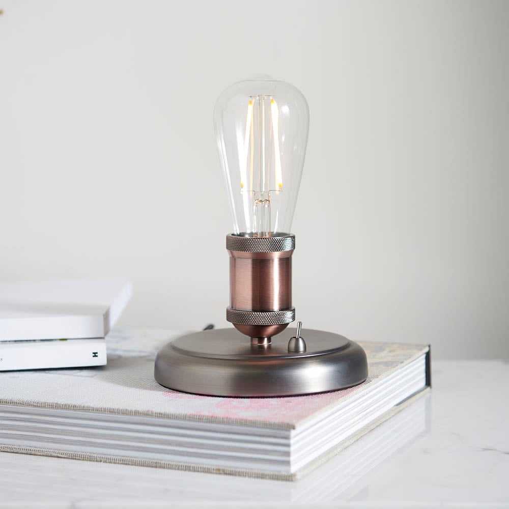 Product photograph of Halifax Metal Table Lamp In Aged Pewter And Aged Copper from Furniture in Fashion