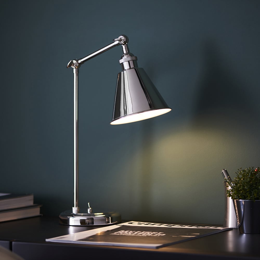 Product photograph of Halifax Satin White Inner Shade Table Lamp In Bright Nickel from Furniture in Fashion