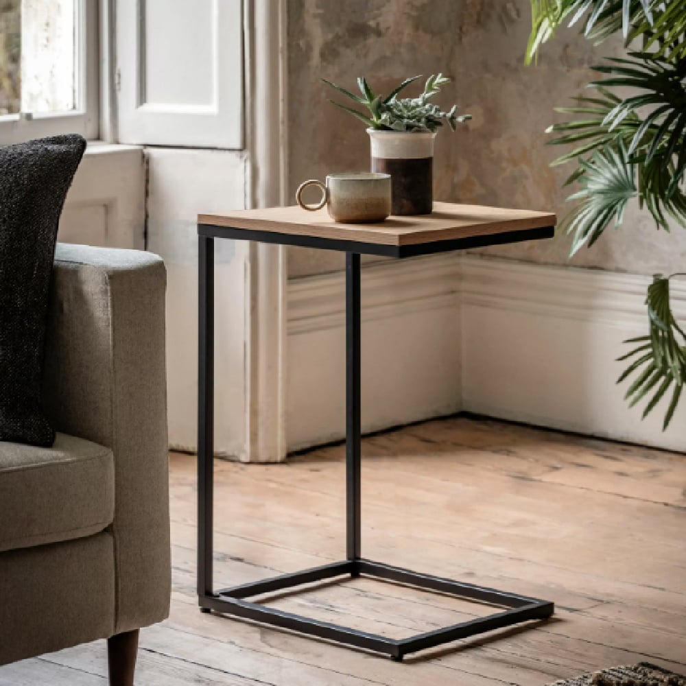 halifax wooden side table with metal frame in natural