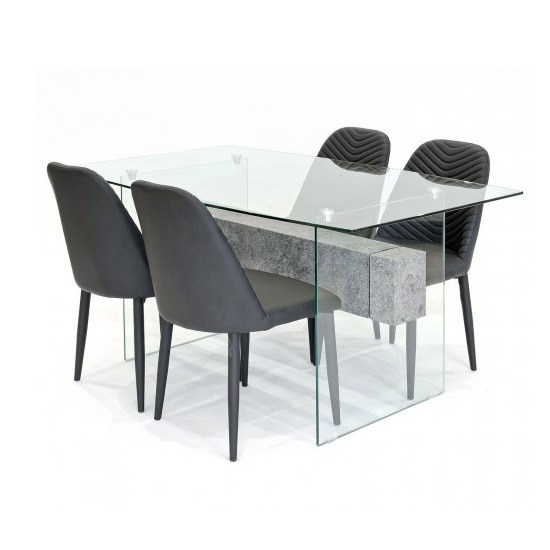 Photo of Halley glass dining table rectangular and 4 black chairs