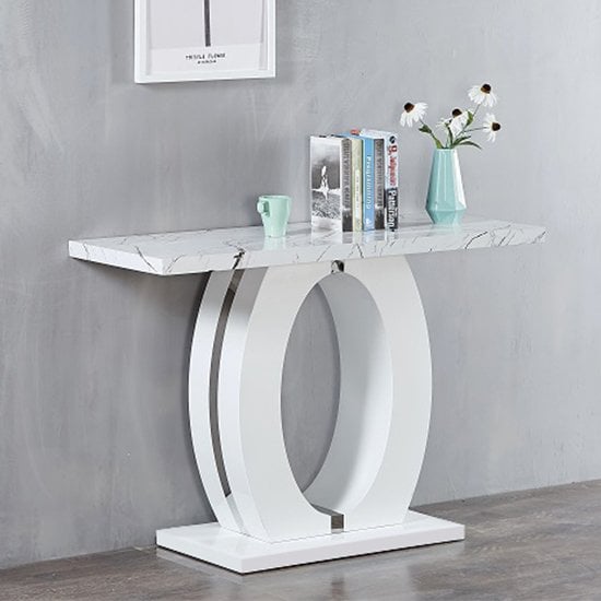Read more about Halo high gloss console table in white and vida marble effect