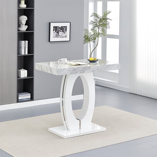 halo high gloss bar table in magnesia marble effect