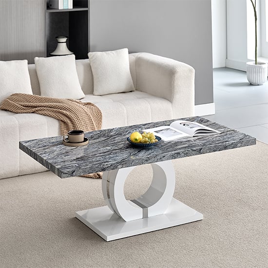 Product photograph of Halo High Gloss Coffee Table In Melange Marble Effect from Furniture in Fashion