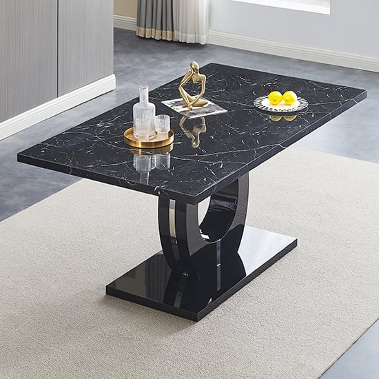 Product photograph of Halo High Gloss Dining Table In Milano Marble Effect from Furniture in Fashion