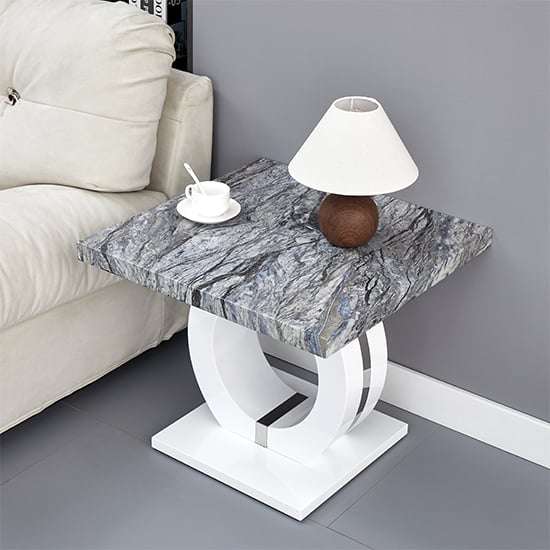 Product photograph of Halo High Gloss Lamp Table In Melange Marble Effect from Furniture in Fashion