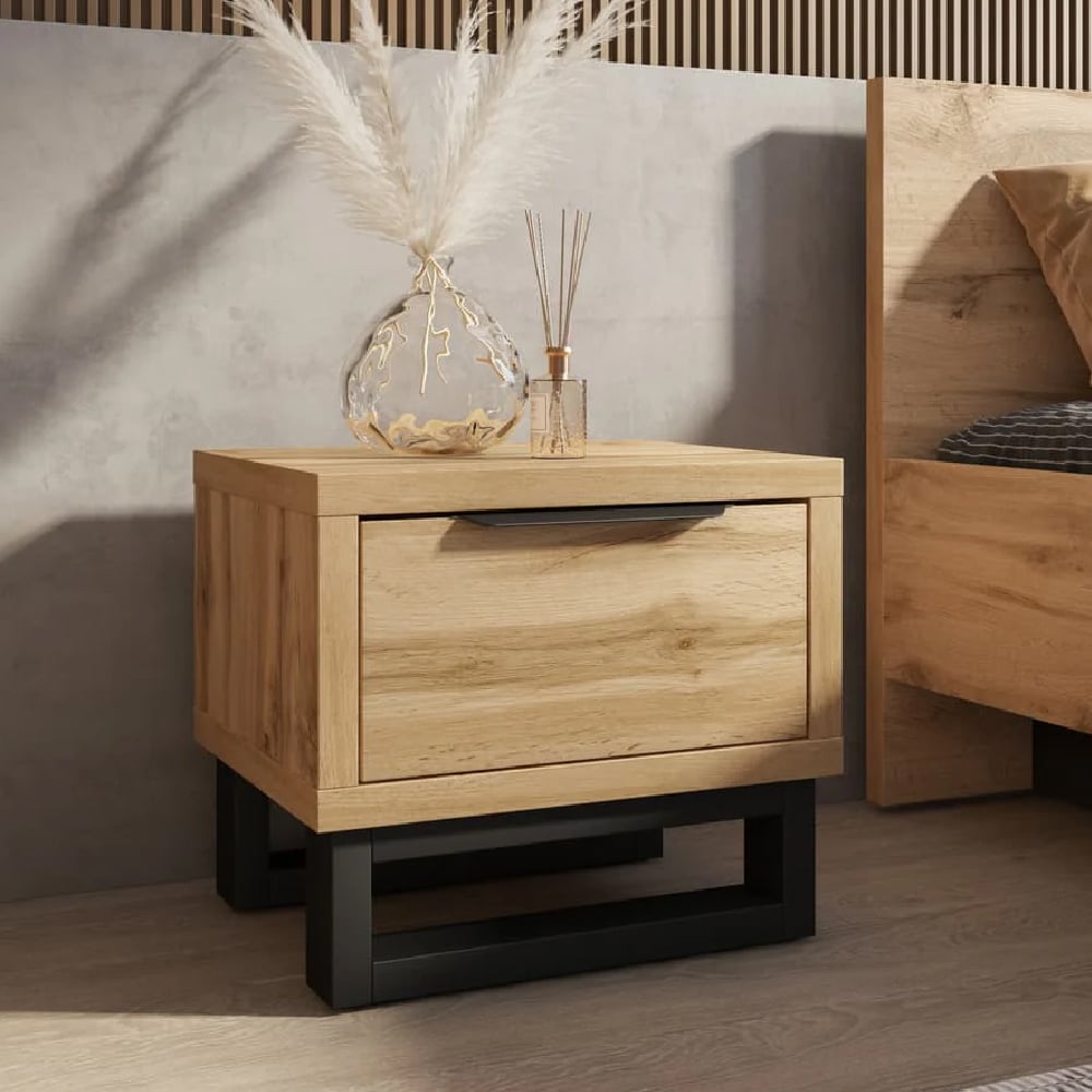 hamburg wooden bedside cabinet with 1 drawer in wotan oak