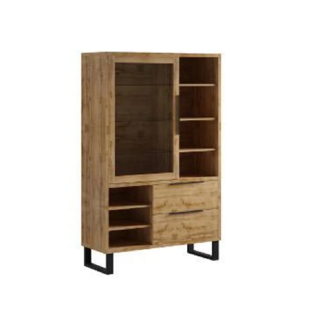 Product photograph of Hamburg Wooden Display Cabinet With 1 Door In Wotan Oak from Furniture in Fashion