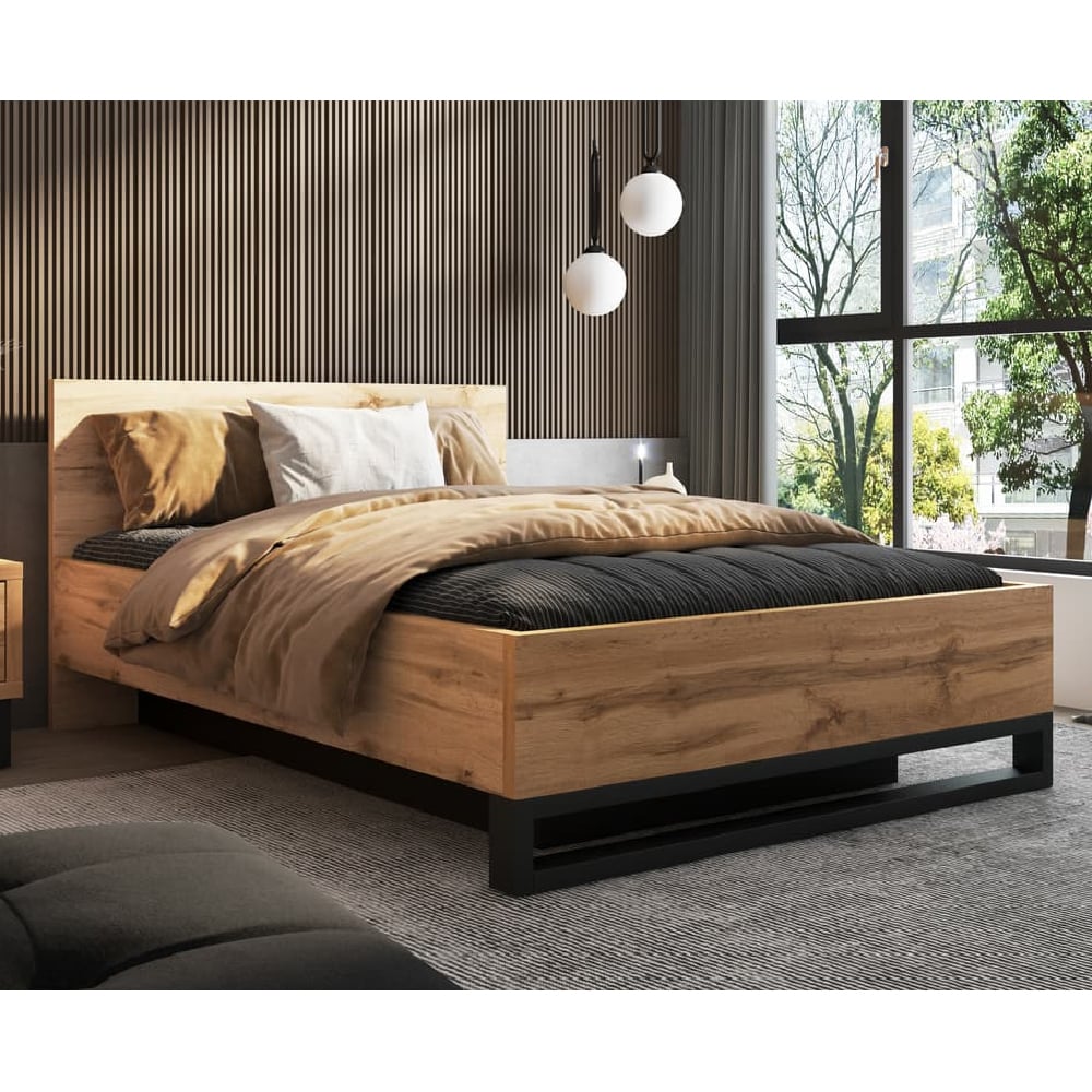 hamburg wooden storage ottoman double bed in wotan oak